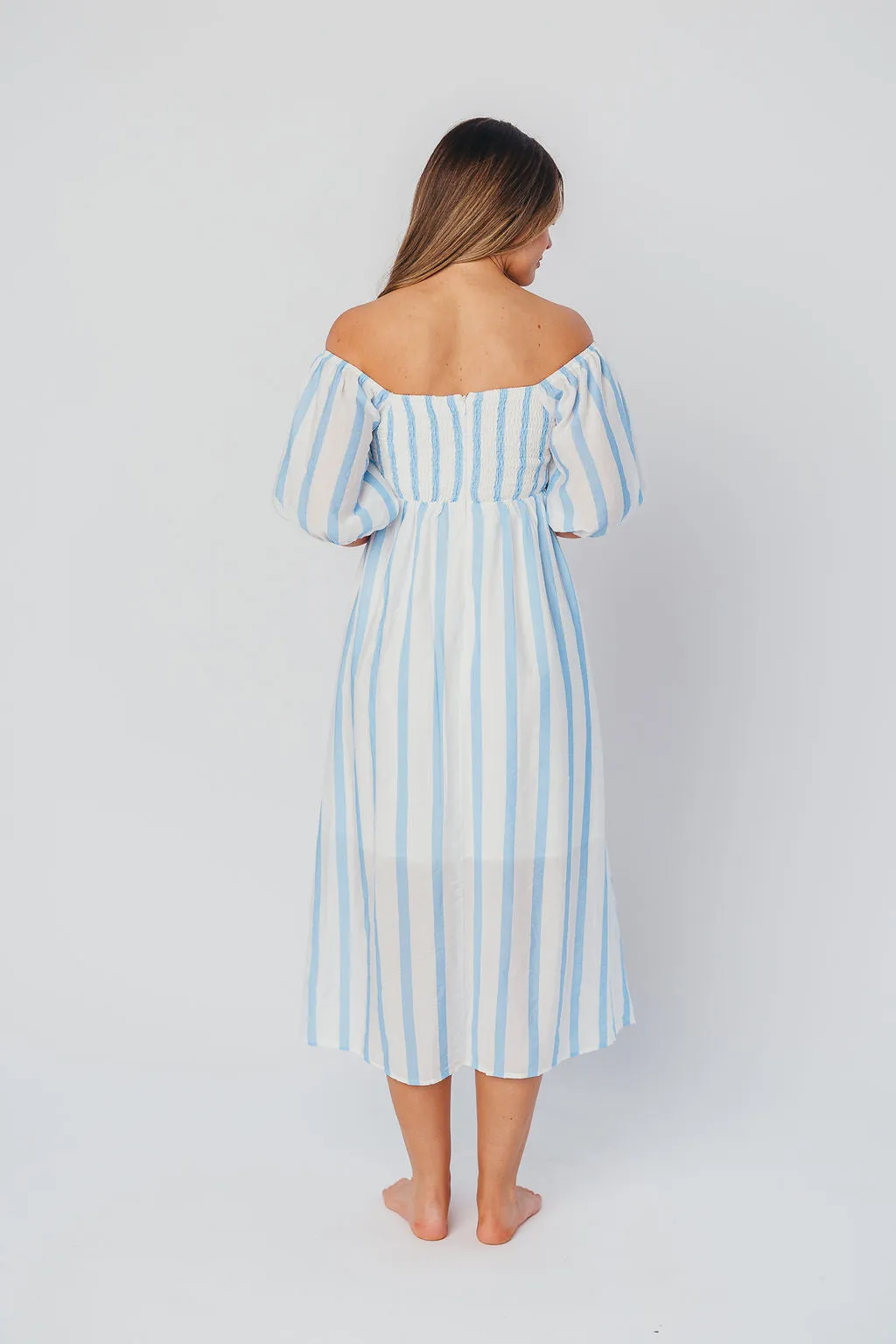 Clara Puffed Sleeve Midi Dress with Twisted Bodice in Cloud sold by Worth Collective product image thumbnail 5