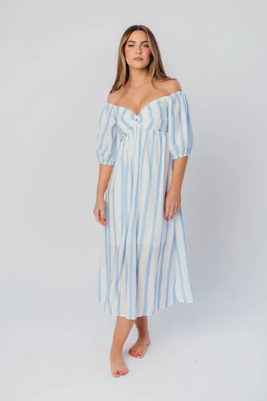 Clara Puffed Sleeve Midi Dress with Twisted Bodice in Cloud sold by Worth Collective