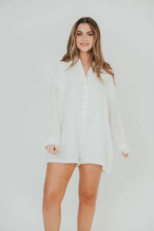 Layla Button-Down Romper In Off-White - Bump & Nursing Friendly sold by Worth Collective