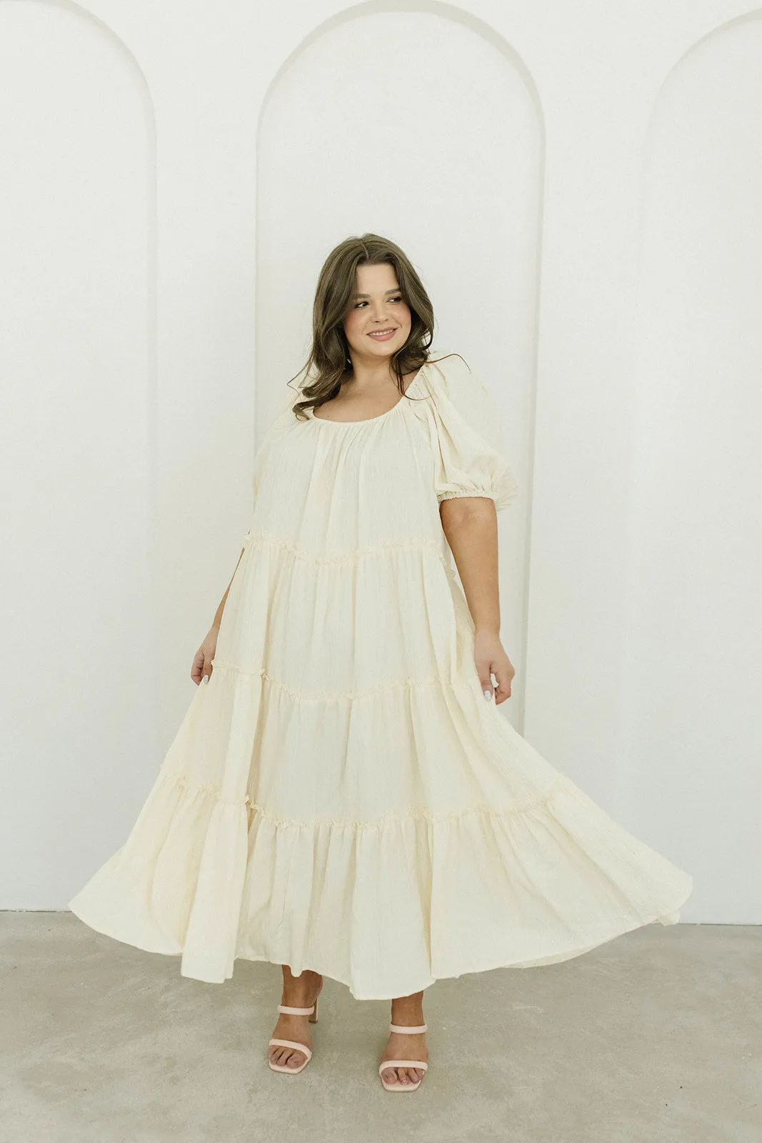 Eva Puffed Sleeve Maxi Dress in Cream - Bump Friendly & Inclusive Sizing (S-3XL) sold by Worth Collective product image thumbnail 4