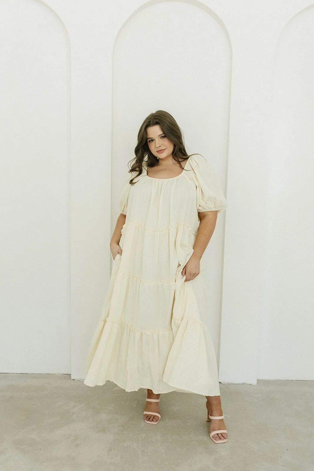Eva Puffed Sleeve Maxi Dress in Cream - Bump Friendly & Inclusive Sizing (S-3XL) sold by Worth Collective product image thumbnail 2