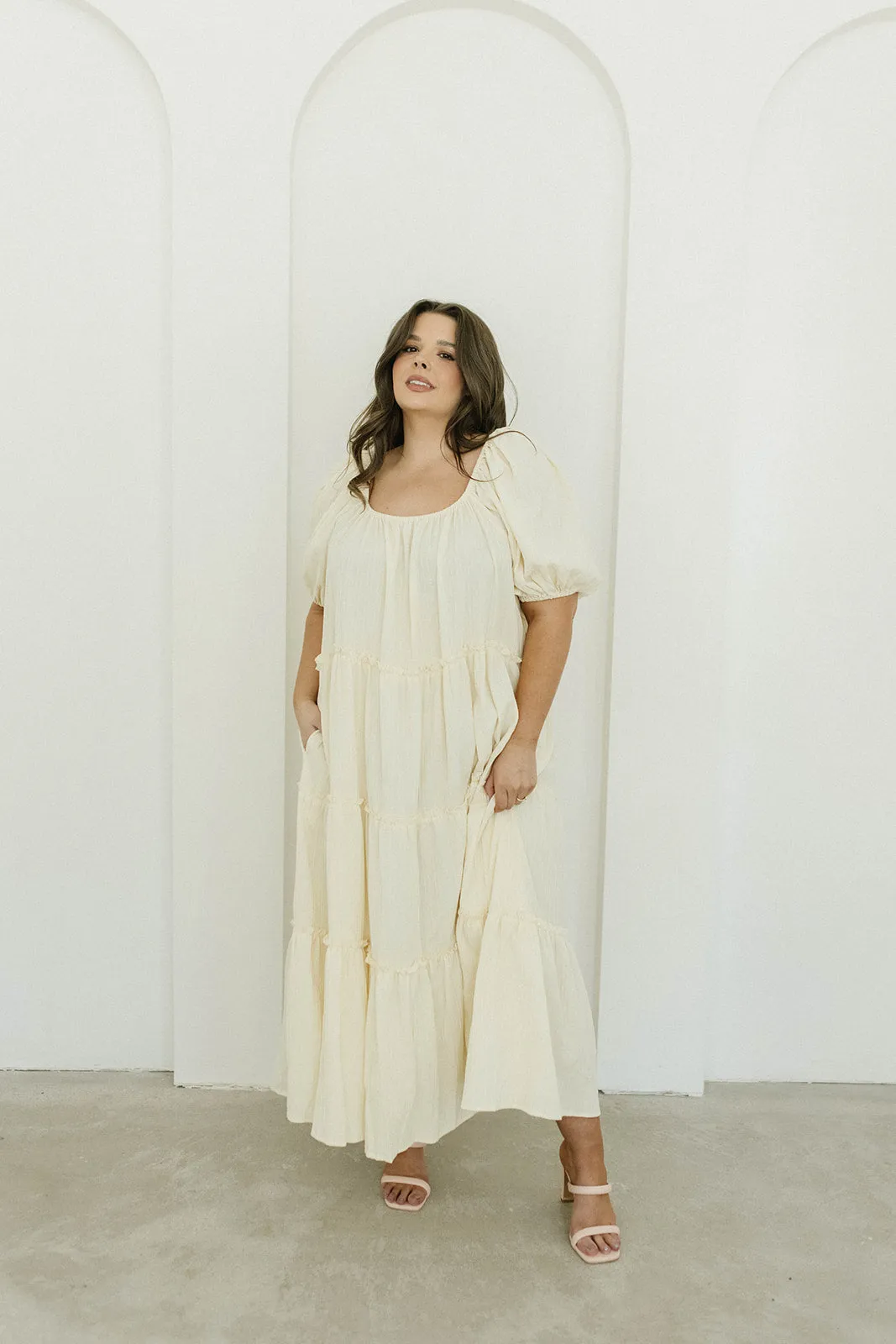 Eva Puffed Sleeve Maxi Dress in Cream - Bump Friendly & Inclusive Sizing (S-3XL) sold by Worth Collective product image thumbnail 3