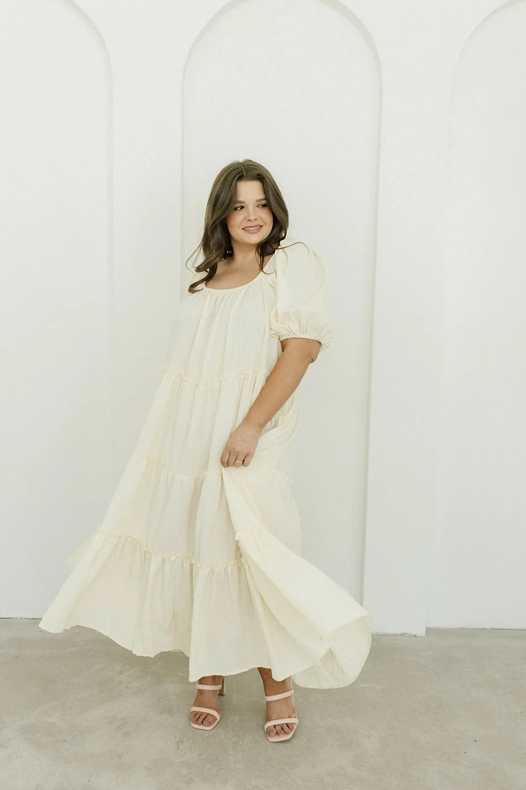 Eva Puffed Sleeve Maxi Dress in Cream - Bump Friendly & Inclusive Sizing (S-3XL) sold by Worth Collective product image thumbnail 5