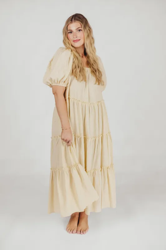 Eva Puffed Sleeve Maxi Dress in Cream - Bump Friendly & Inclusive Sizing (S-3XL) sold by Worth Collective