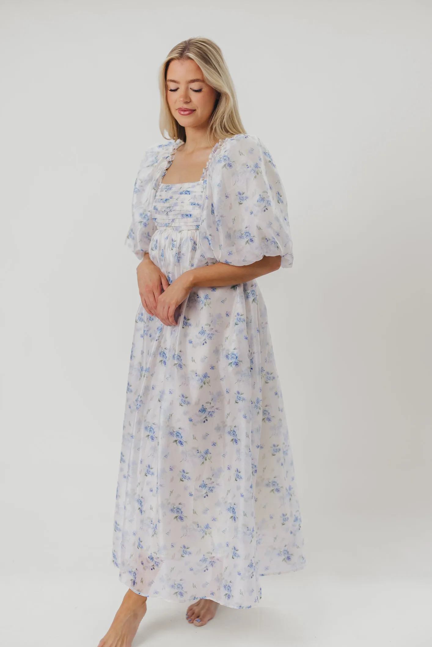 Melody Maxi Dress in Cerulean Blue Floral - Bump Friendly (S-XL) sold by Worth Collective product image thumbnail 3