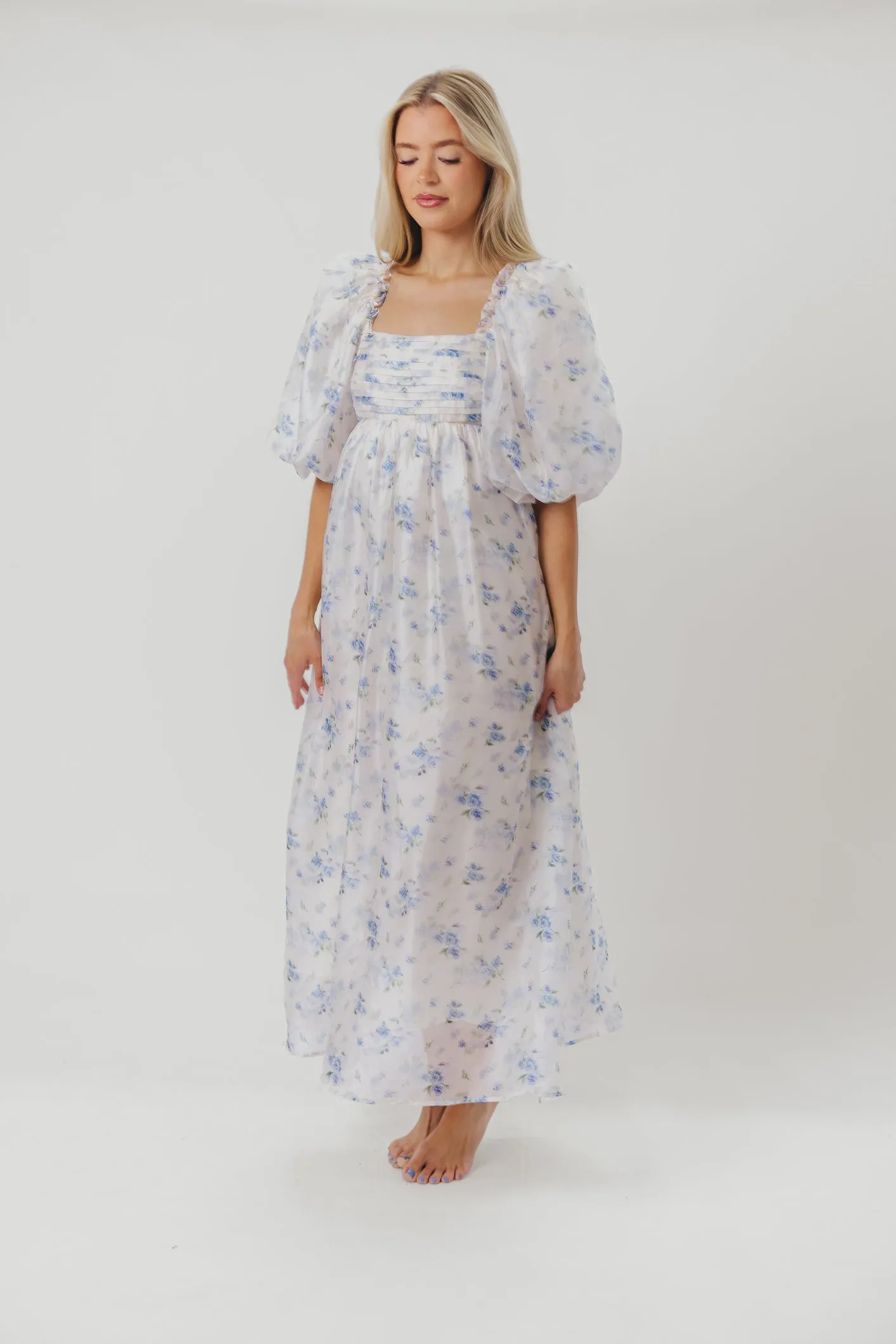 Melody Maxi Dress in Cerulean Blue Floral - Bump Friendly (S-XL) sold by Worth Collective product image thumbnail 5