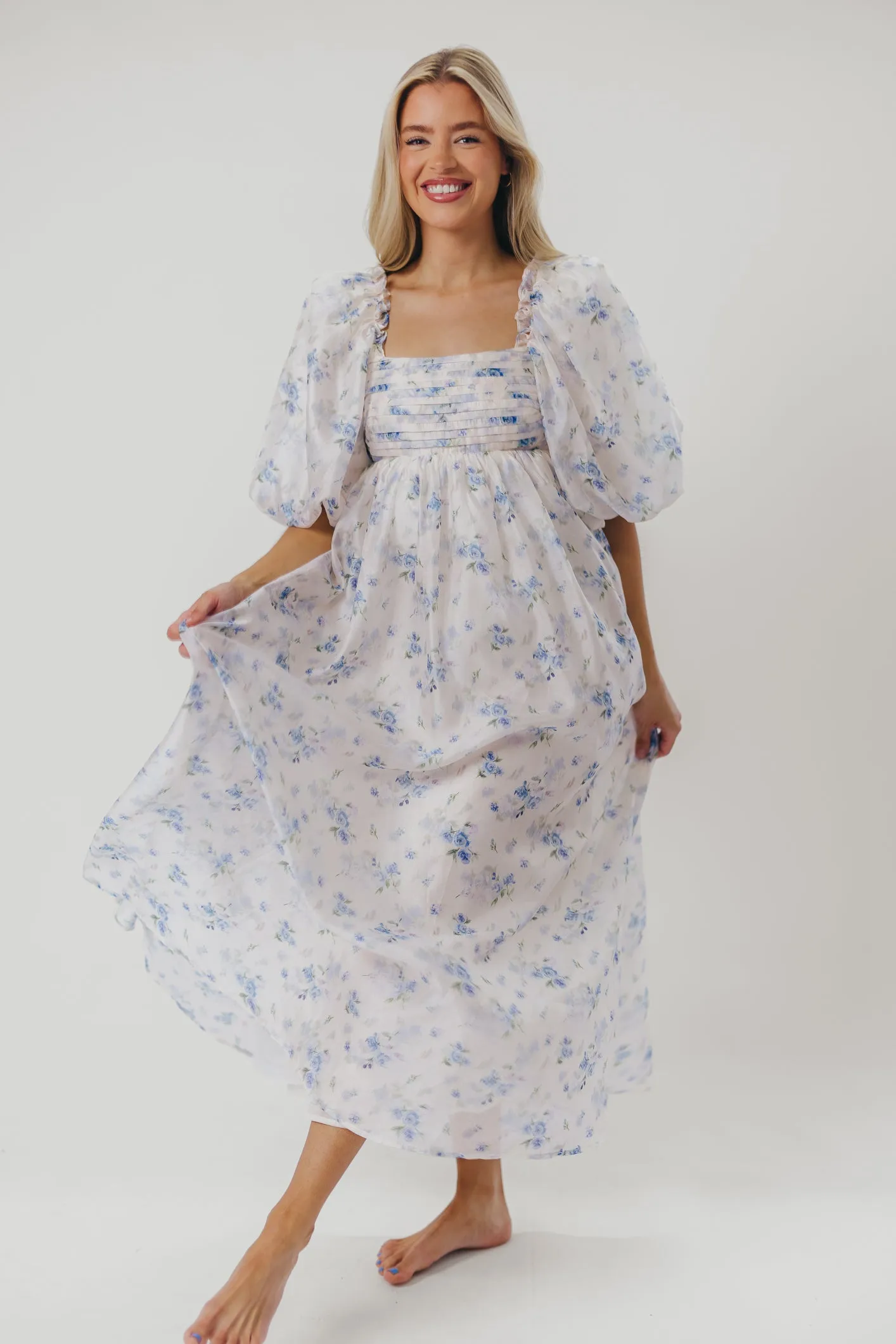 Melody Maxi Dress in Cerulean Blue Floral - Bump Friendly (S-XL) sold by Worth Collective