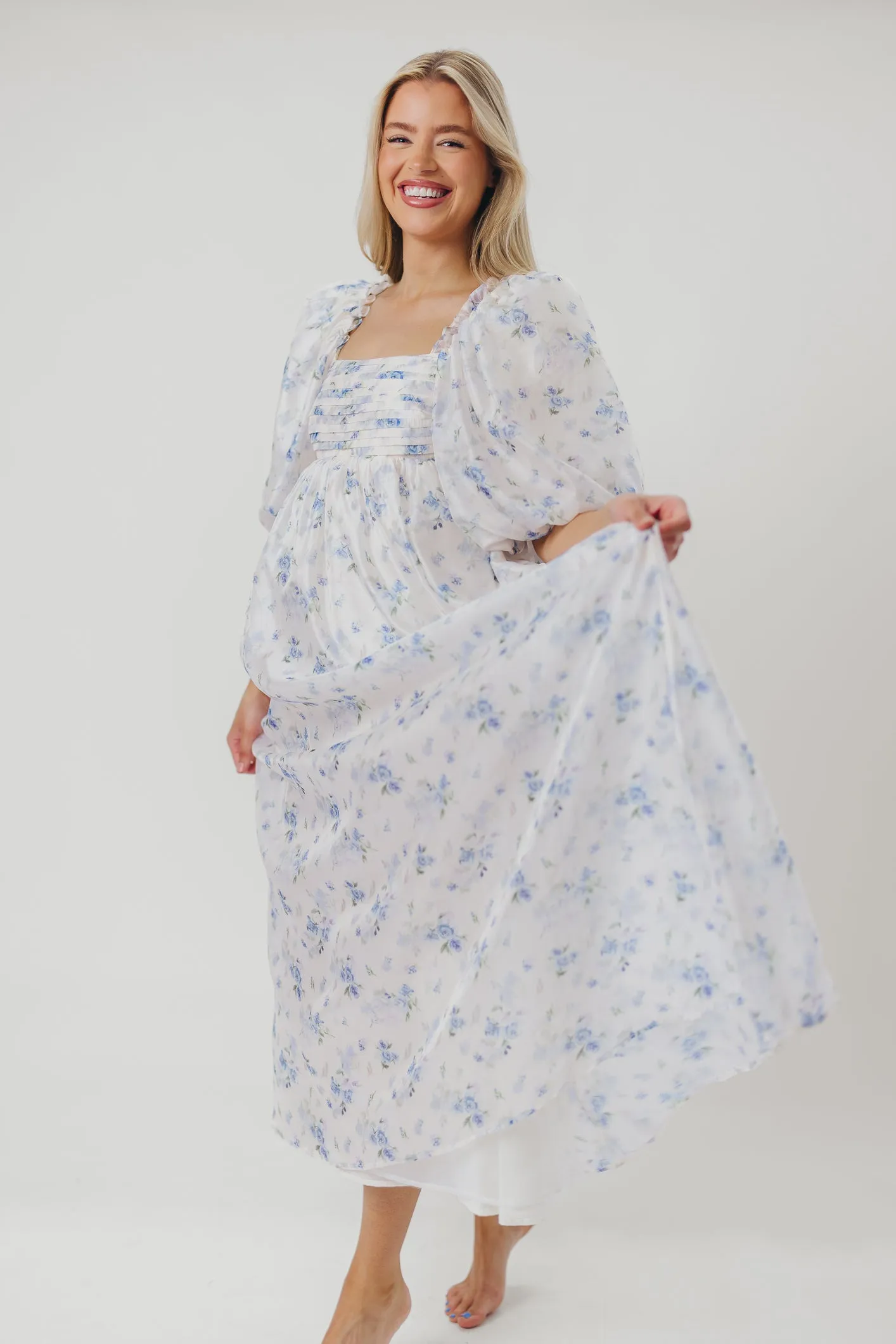 Melody Maxi Dress in Cerulean Blue Floral - Bump Friendly (S-XL) sold by Worth Collective product image thumbnail 2