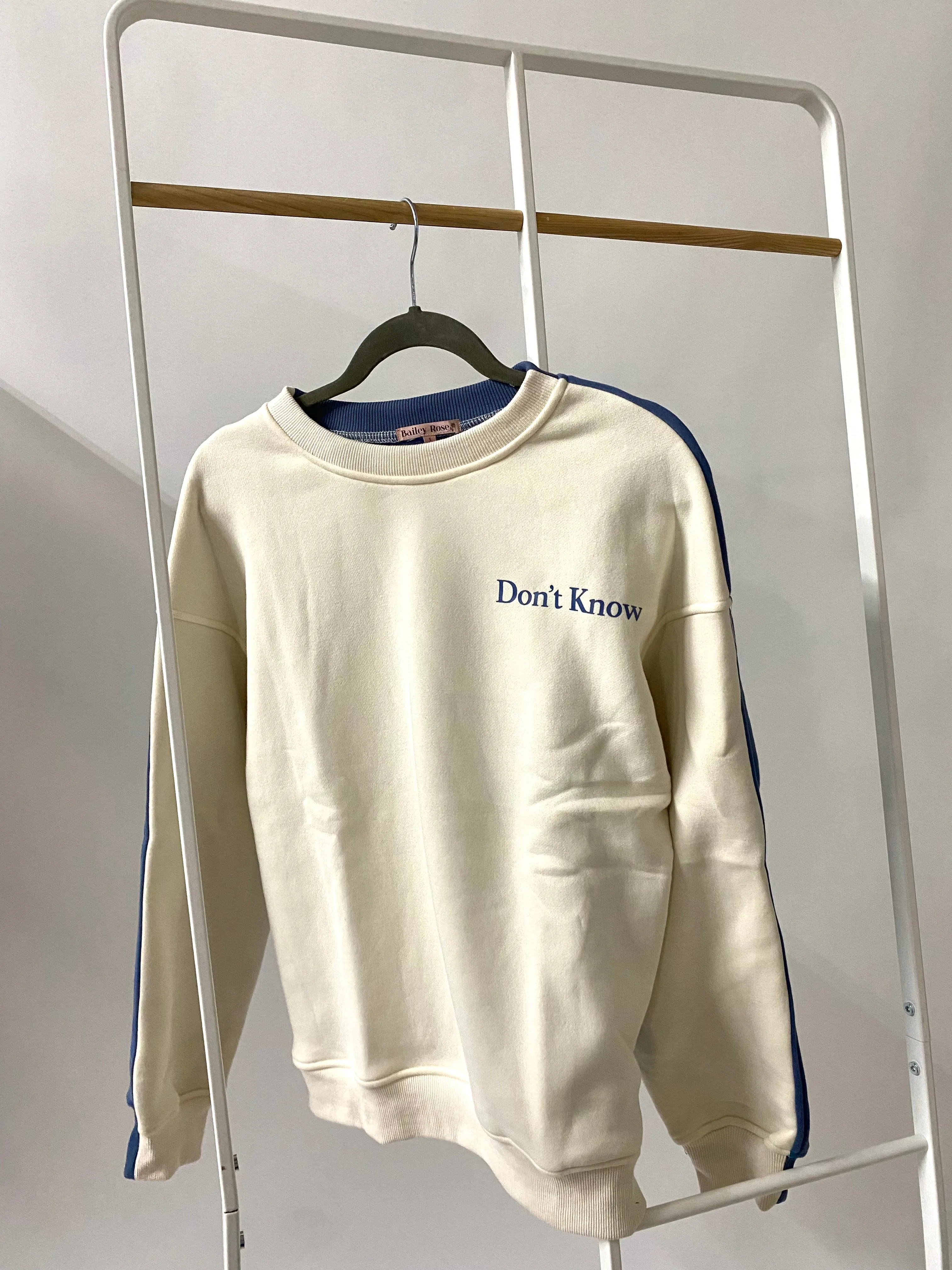 Blythe "Don't Know, Don't Care" Pullover in Cream/Vintage Blue sold by Worth Collective product image thumbnail 2