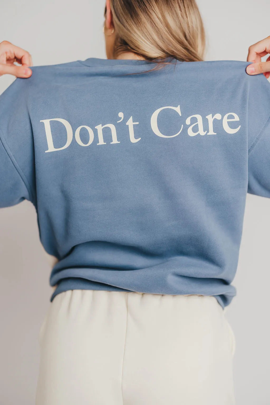 Blythe "Don't Know, Don't Care" Pullover in Cream/Vintage Blue sold by Worth Collective product image thumbnail 5
