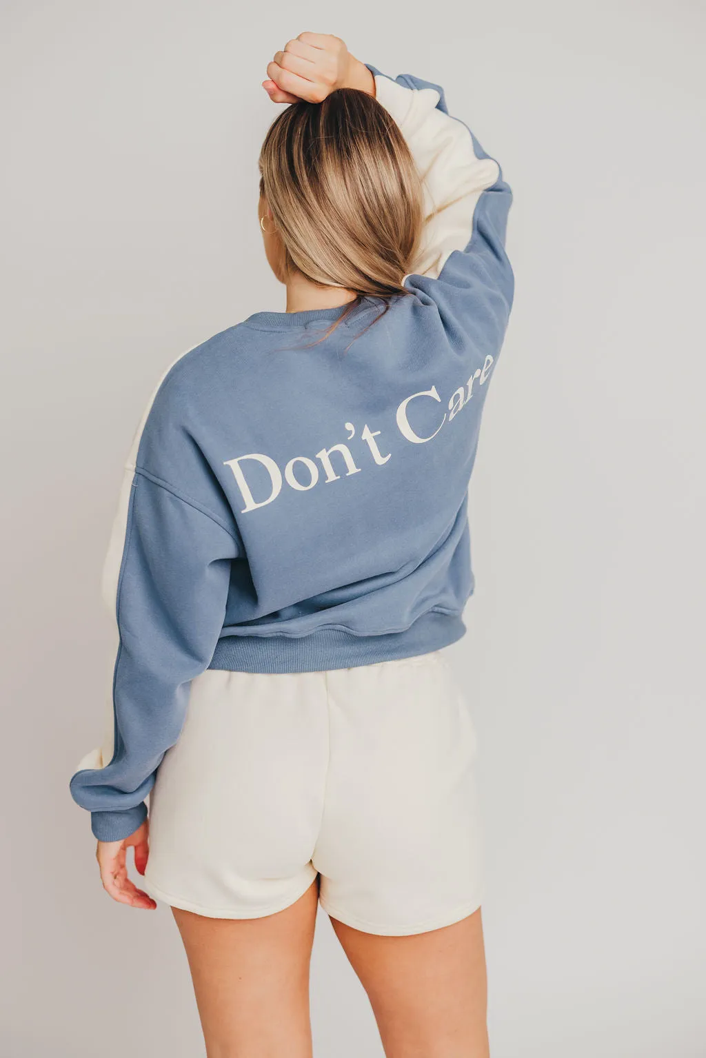 Blythe "Don't Know, Don't Care" Pullover in Cream/Vintage Blue sold by Worth Collective product image thumbnail 4