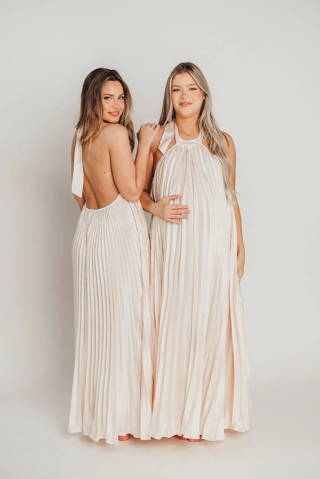 Maren Pleated Halter Maxi Dress in Cream - Bump Friendly sold by Worth Collective product image thumbnail 5