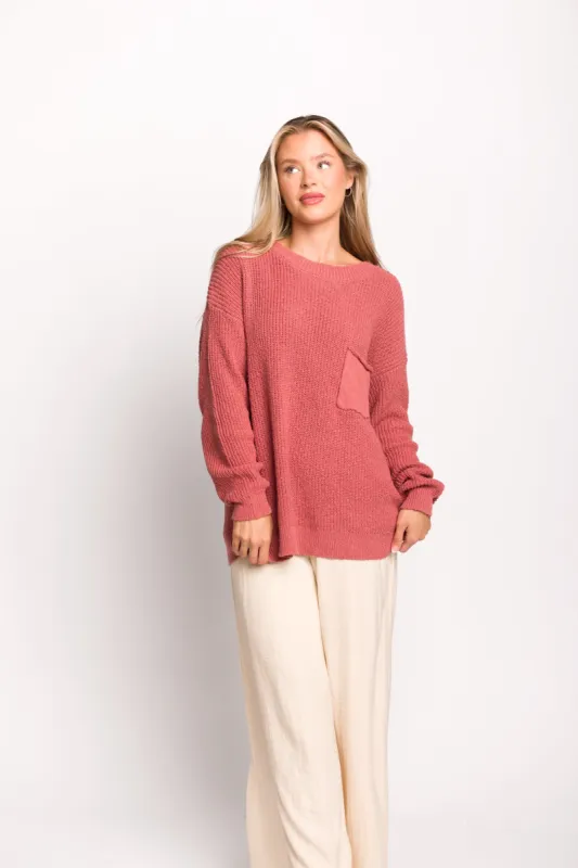 Mavey 100% Cotton Oversized Sweater with Pocket in Rose sold by Worth Collective