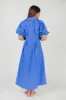 Karsyn Midi Shirt Dress with Puffed Sleeves in Blue sold by Worth Collective