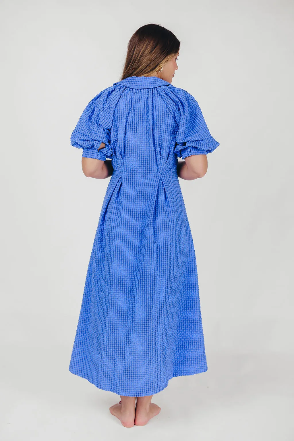 Karsyn Midi Shirt Dress with Puffed Sleeves in Blue sold by Worth Collective product image thumbnail 5