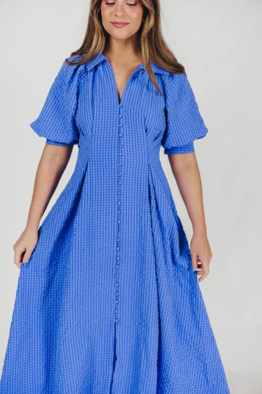 Karsyn Midi Shirt Dress with Puffed Sleeves in Blue sold by Worth Collective