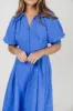 Karsyn Midi Shirt Dress with Puffed Sleeves in Blue sold by Worth Collective