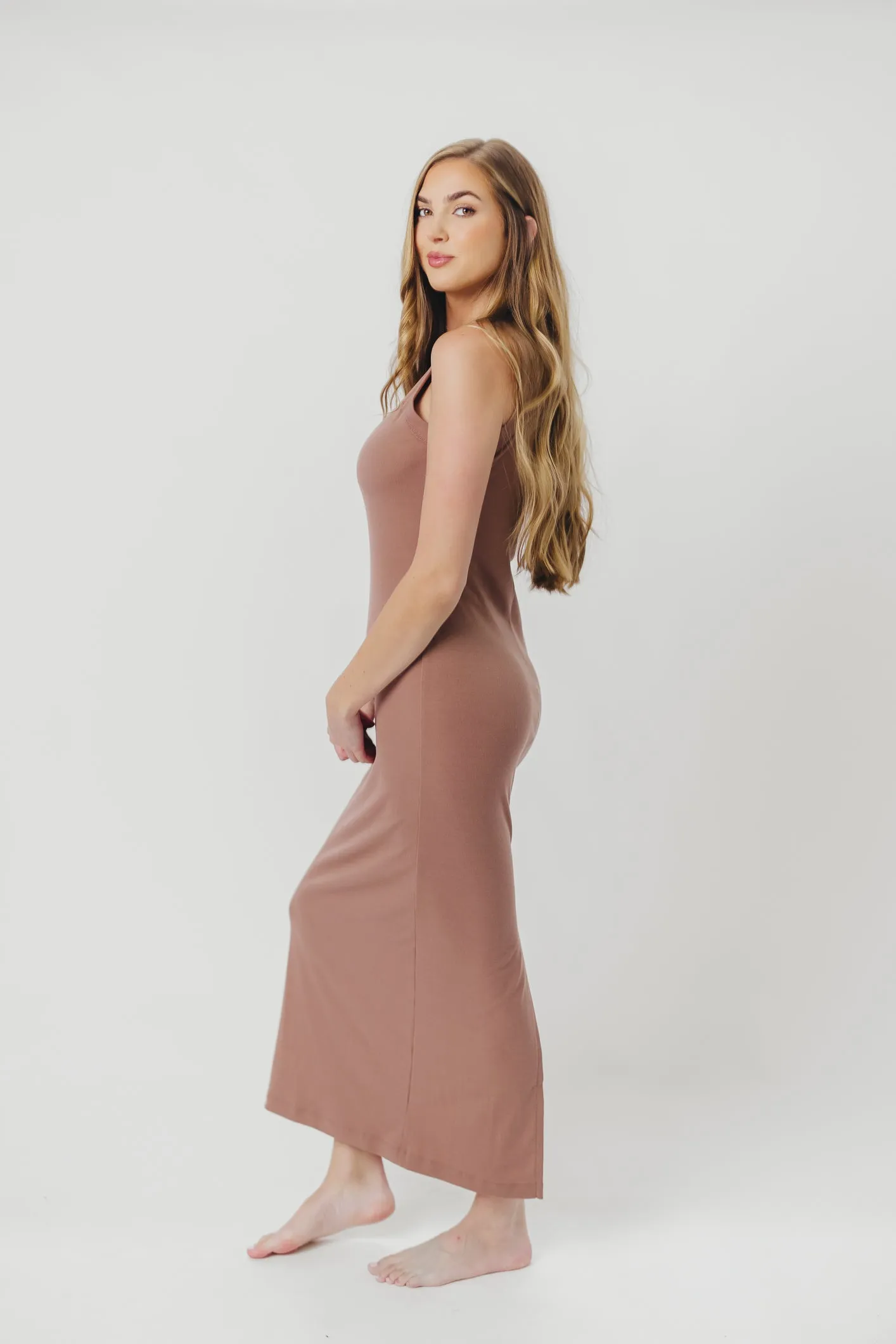 Hope Ribbed Knit Maxi Dress with Back Slit in Mocha sold by Worth Collective product image thumbnail 4