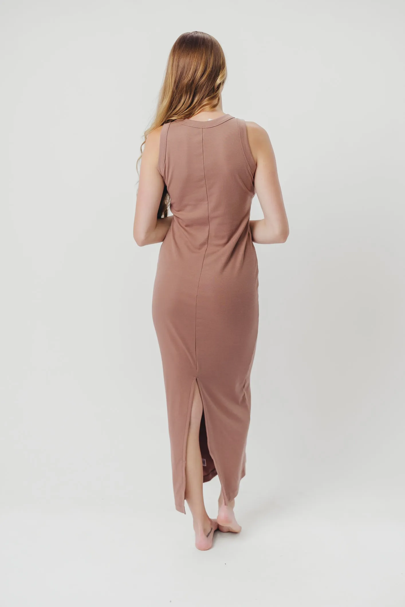 Hope Ribbed Knit Maxi Dress with Back Slit in Mocha sold by Worth Collective product image thumbnail 5