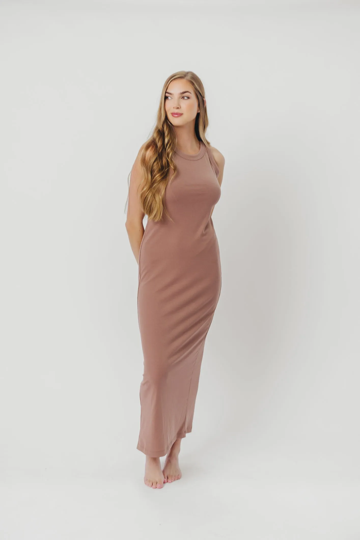 Hope Ribbed Knit Maxi Dress with Back Slit in Mocha sold by Worth Collective product image thumbnail 2
