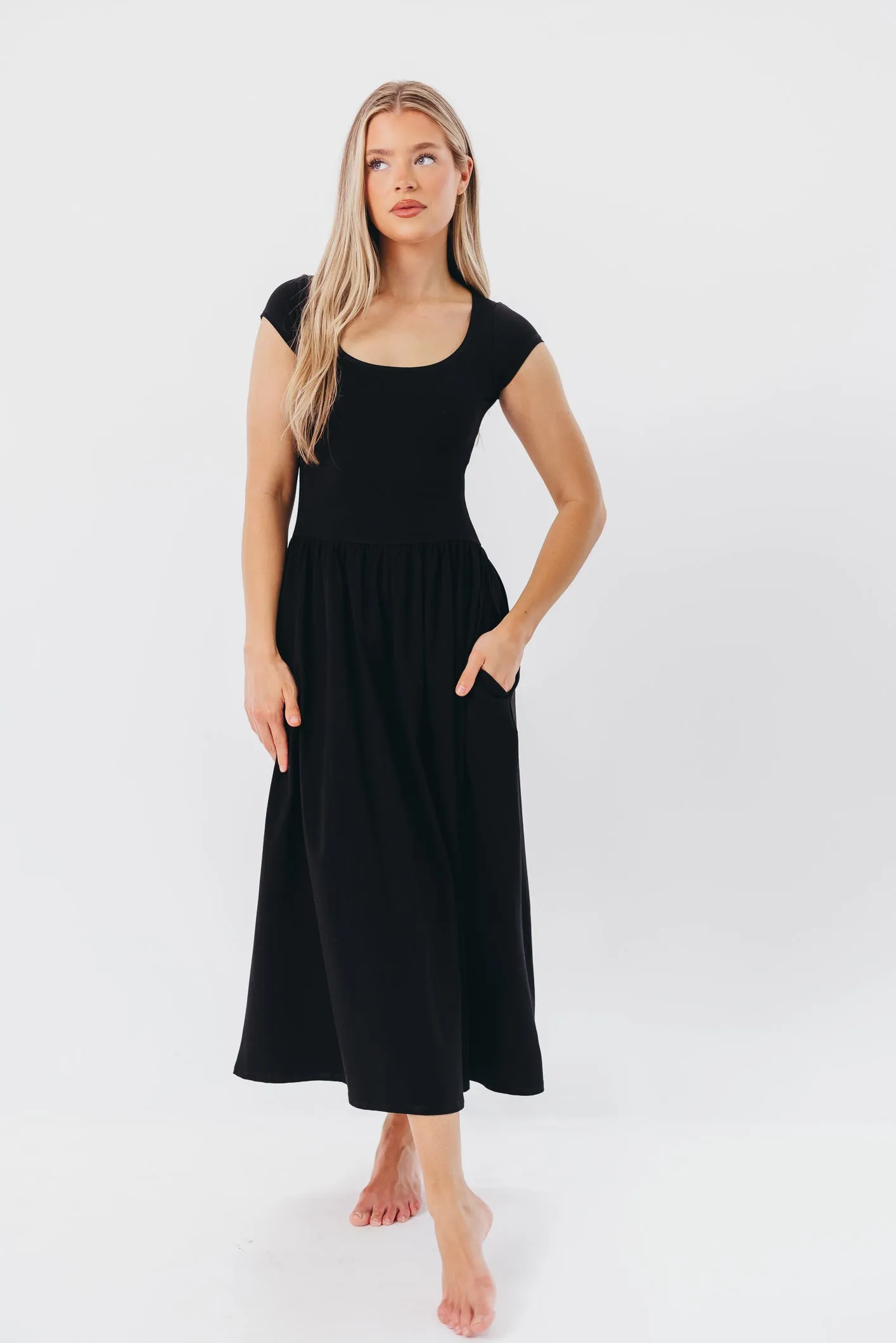 Larissa Cap Sleeve Midi Dress in Black sold by Worth Collective product image thumbnail 2