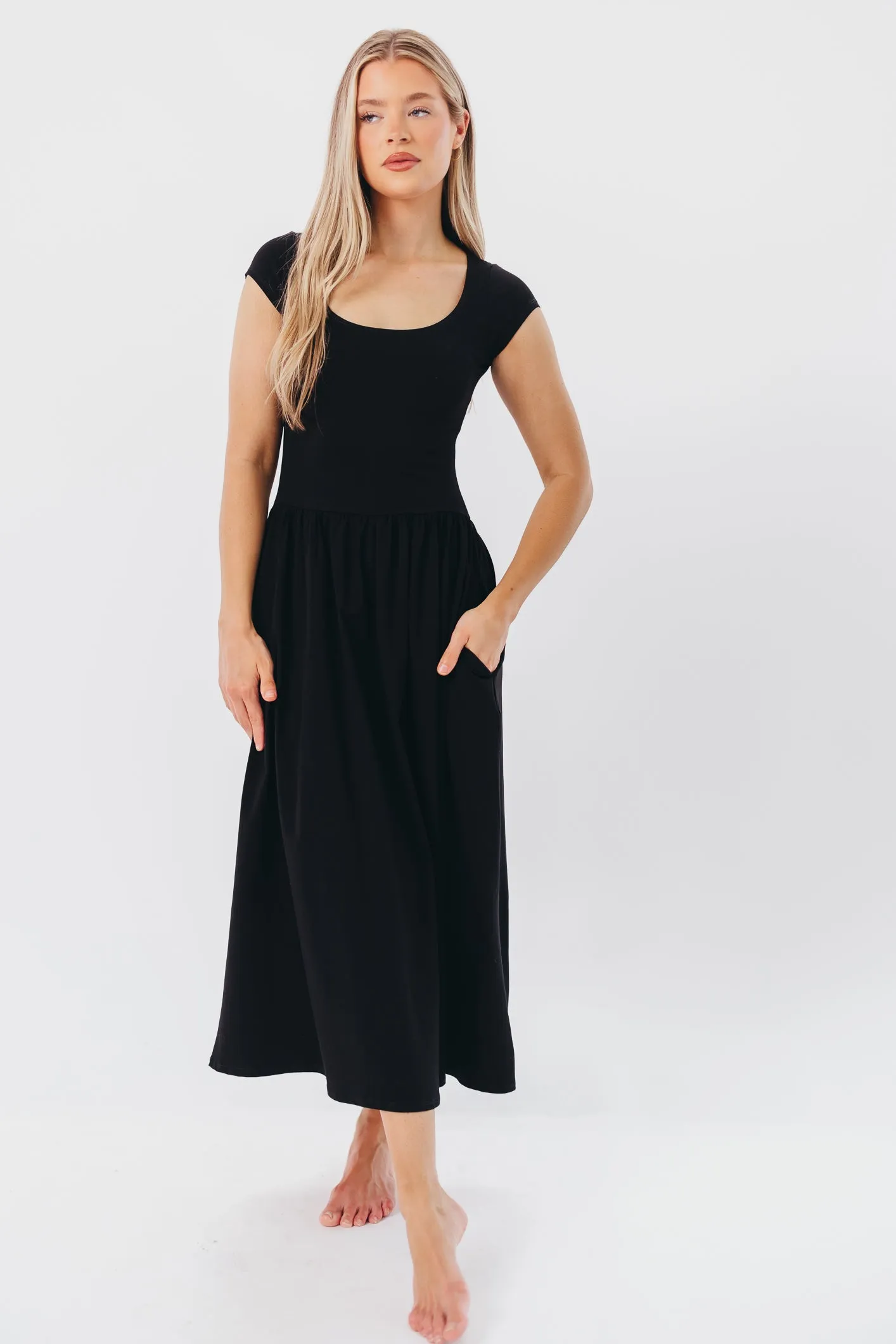 Larissa Cap Sleeve Midi Dress in Black sold by Worth Collective product image thumbnail 3