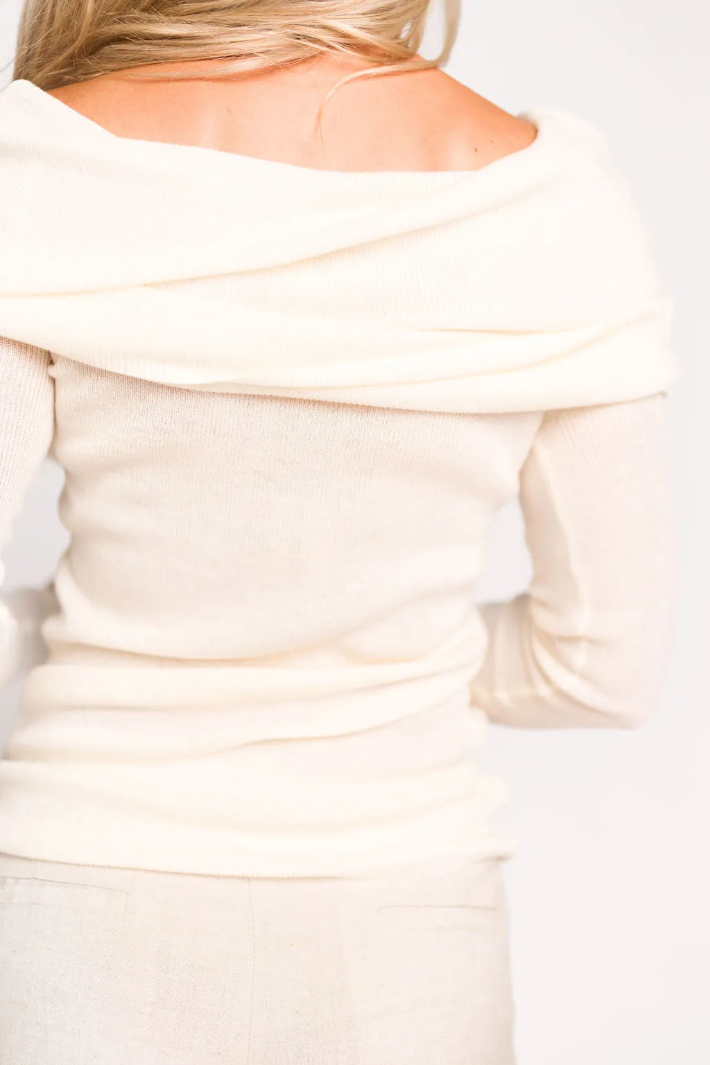 Laurel Off-the-Shoulder Thin Rib Sweater Top in Cream sold by Worth Collective product image thumbnail 3