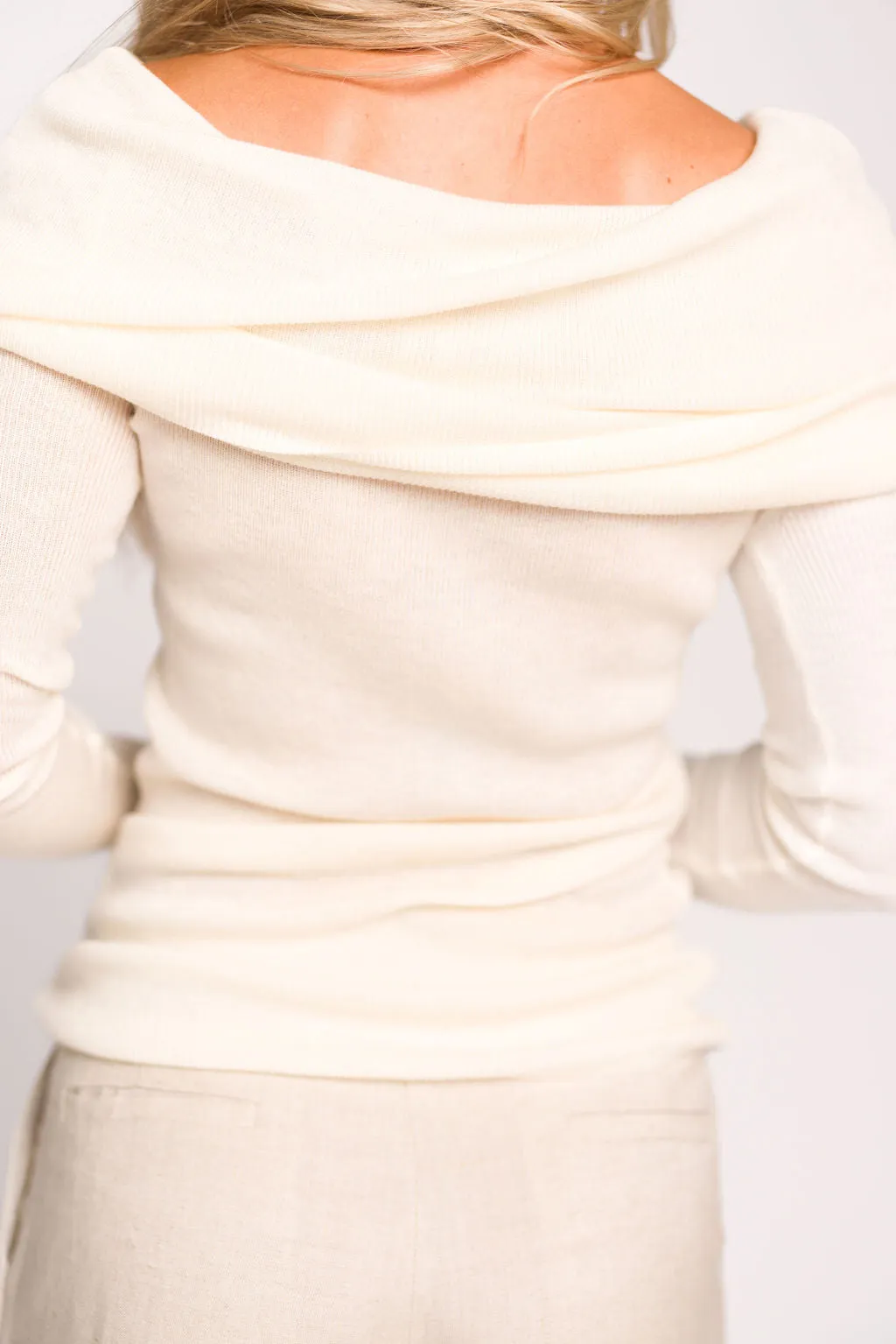 Laurel Off-the-Shoulder Thin Rib Sweater Top in Cream sold by Worth Collective product image thumbnail 4