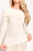 Laurel Off-the-Shoulder Thin Rib Sweater Top in Cream sold by Worth Collective