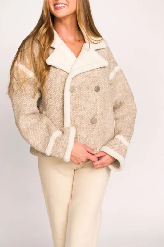 Presley Mixed Color Mini Pompom Jacket in Beige Combo sold by Worth Collective