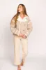 Presley Mixed Color Mini Pompom Jacket in Beige Combo sold by Worth Collective