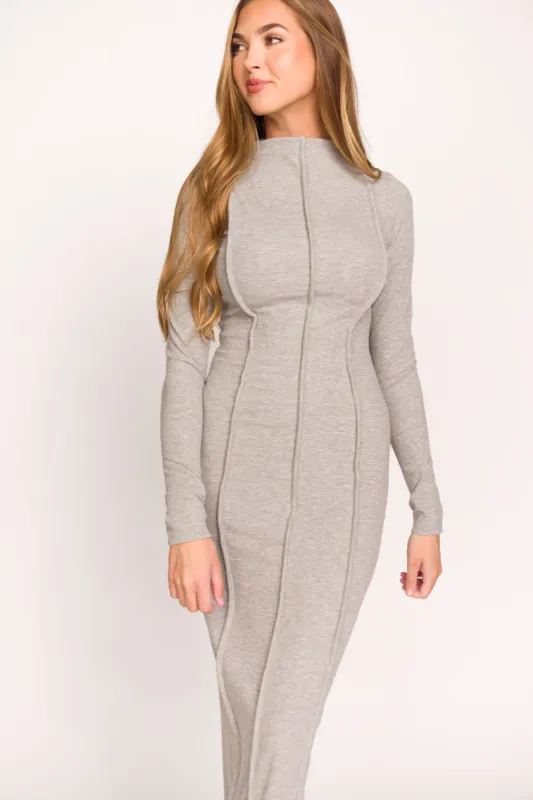 Jackie Knit Maxi Dress With Back Slit in Heather Grey sold by Worth Collective