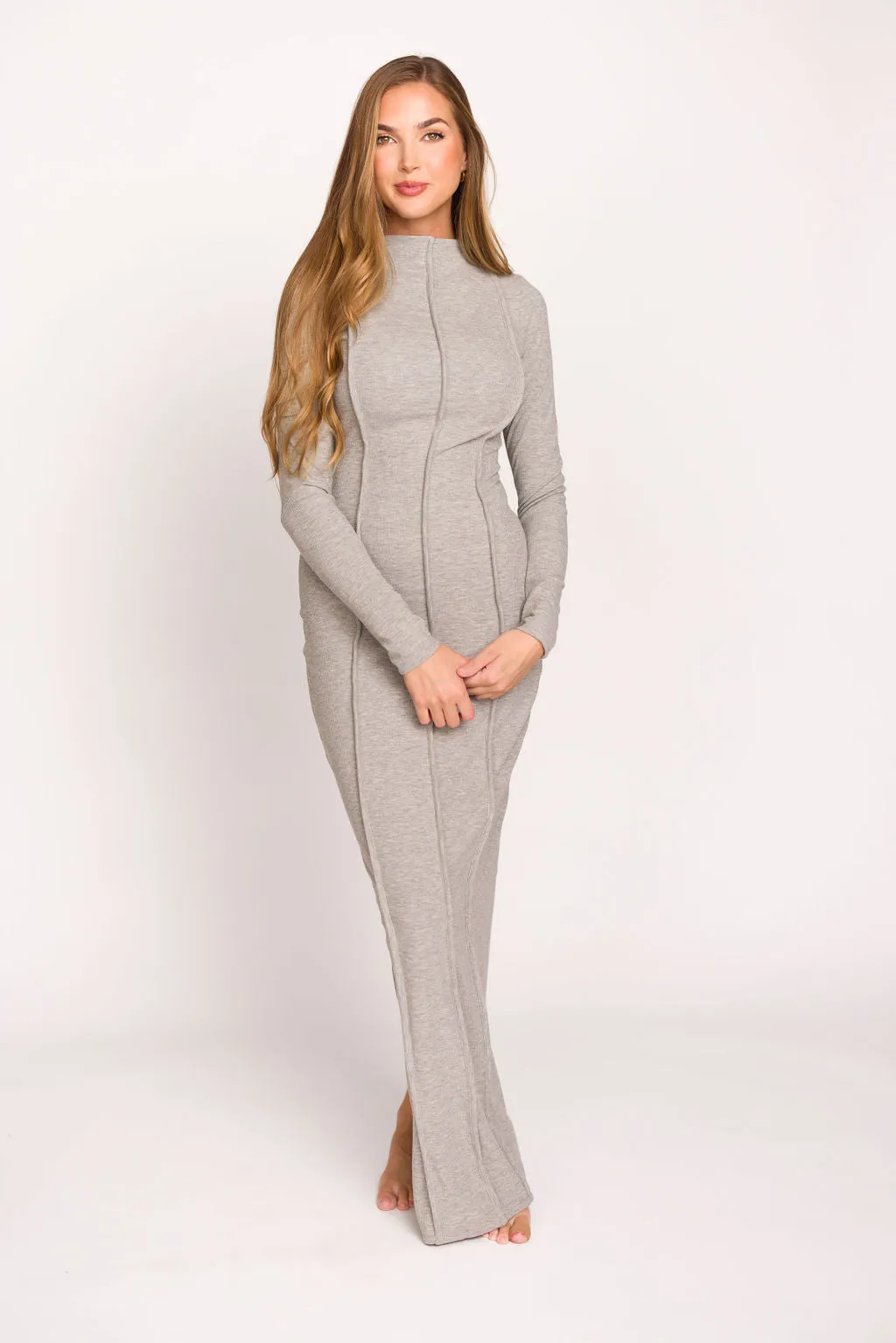 Jackie Knit Maxi Dress With Back Slit in Heather Grey sold by Worth Collective product image thumbnail 4