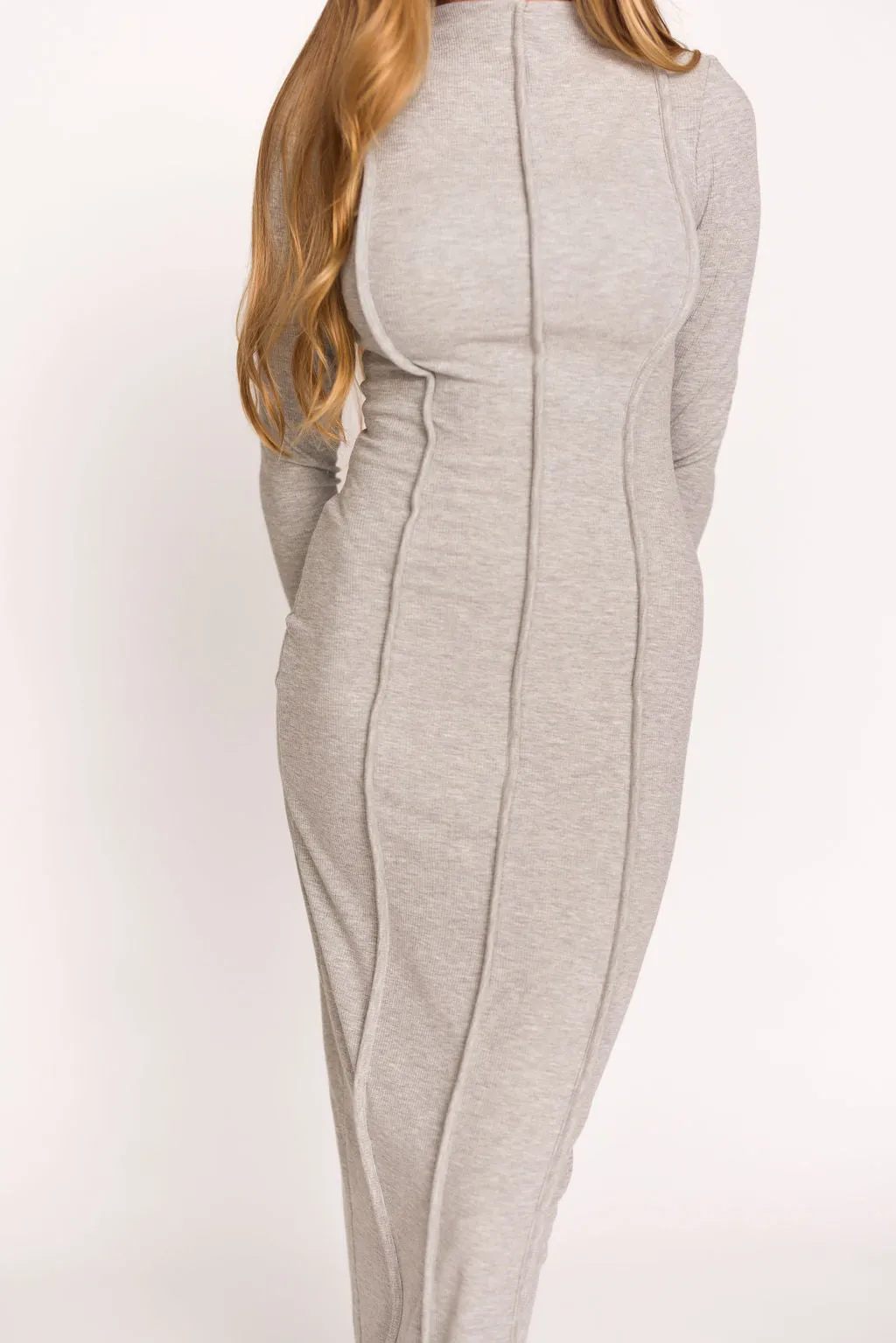 Jackie Knit Maxi Dress With Back Slit in Heather Grey sold by Worth Collective product image thumbnail 5