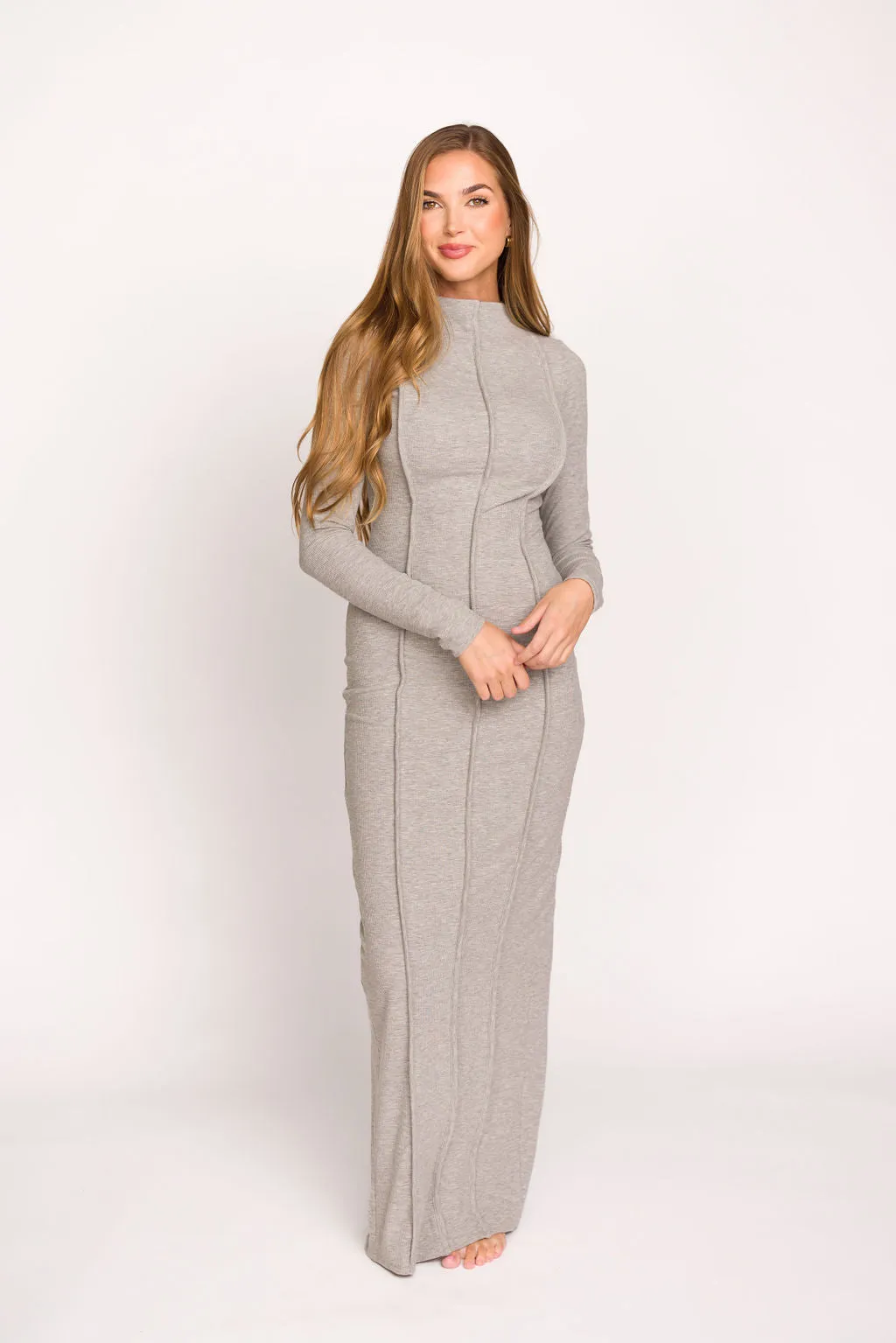Jackie Knit Maxi Dress With Back Slit in Heather Grey sold by Worth Collective product image thumbnail 2