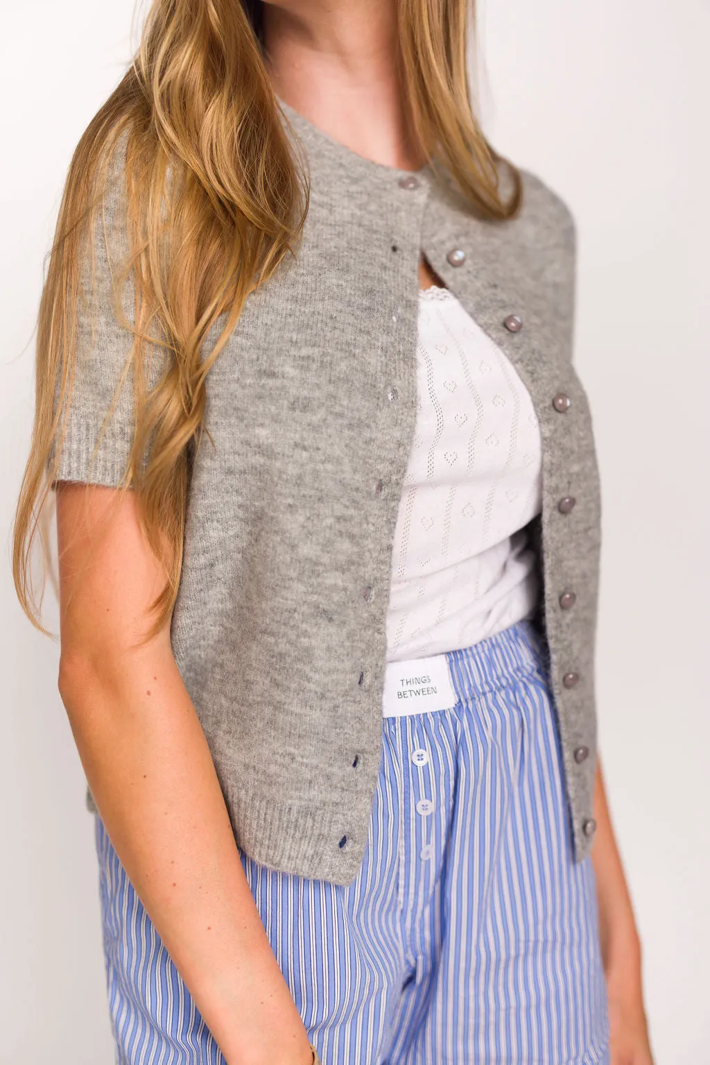 Effie Short Sleeve Button Cardigan in Heather Grey - Nursing Friendly sold by Worth Collective product image thumbnail 5