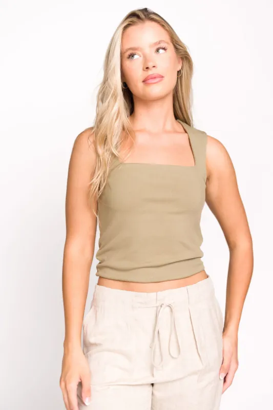 Ida Knit Top with Square Neckline in Sage sold by Worth Collective