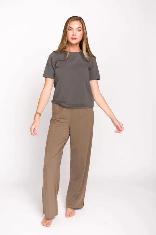 Jamie Foldover Waist Wide Leg Lounge Pants in Olive sold by Worth Collective