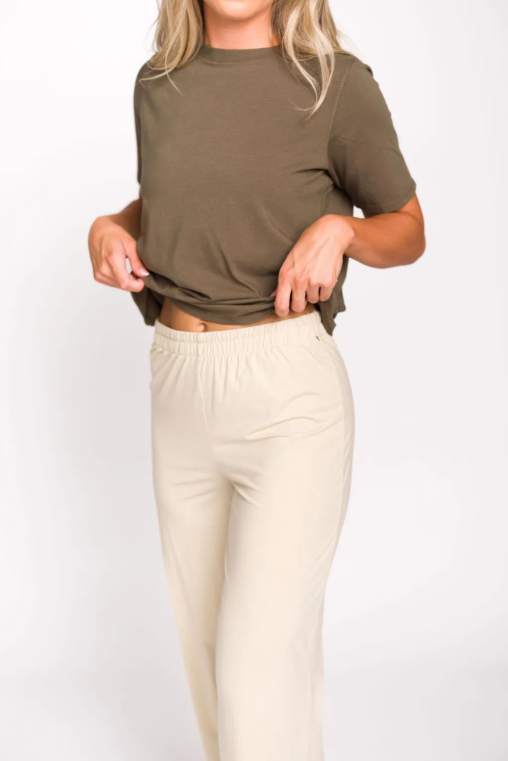 Jamie Foldover Waist Wide Leg Lounge Pants in Oat Milk sold by Worth Collective product image thumbnail 4