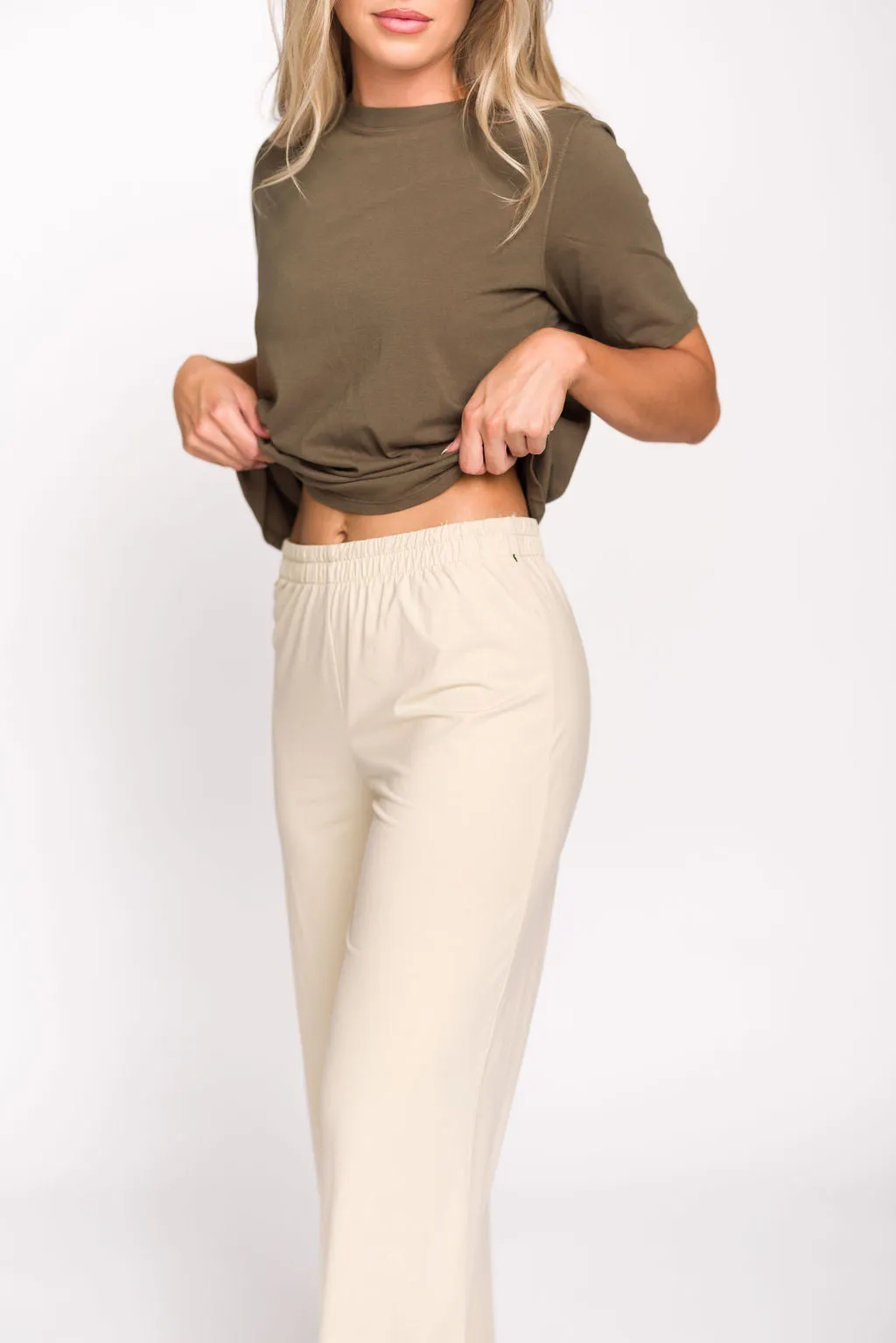 Jamie Foldover Waist Wide Leg Lounge Pants in Oat Milk sold by Worth Collective product image thumbnail 5