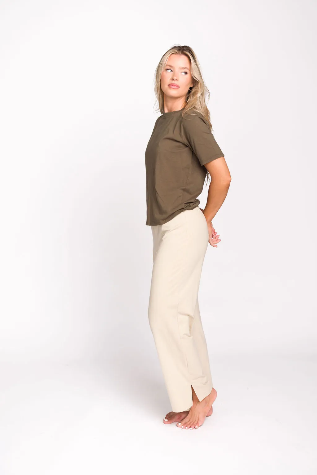 Jamie Foldover Waist Wide Leg Lounge Pants in Oat Milk sold by Worth Collective product image thumbnail 3