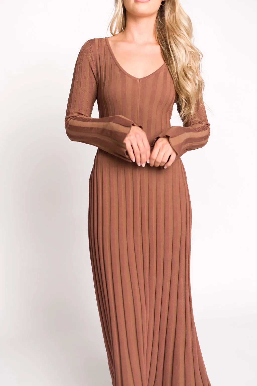 Hadley Long Sleeve V-Neck Knit Maxi Dress in Cocoa sold by Worth Collective product image thumbnail 2