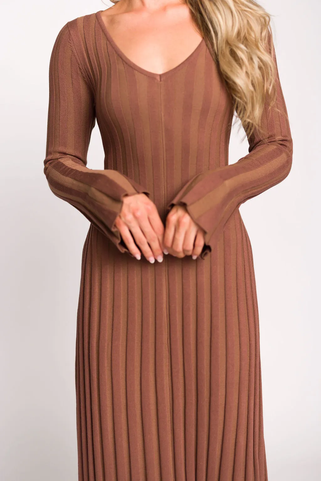 Hadley Long Sleeve V-Neck Knit Maxi Dress in Cocoa sold by Worth Collective product image thumbnail 3