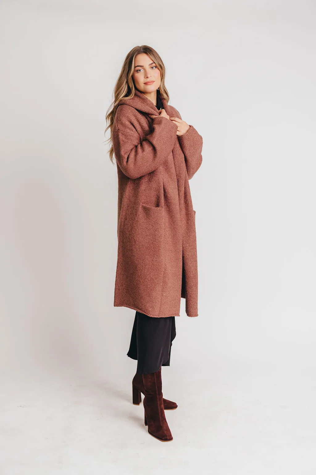 Noah Oversized Hooded Coatigan in Vintage Mauve *LUXURY Cardigan* sold by Worth Collective product image thumbnail 5
