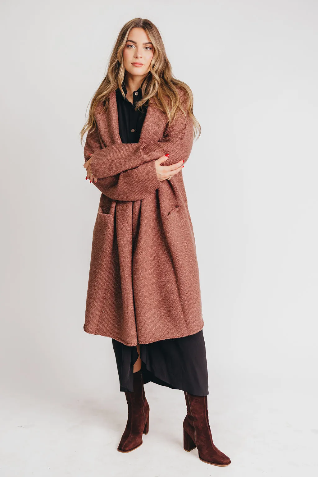 Noah Oversized Hooded Coatigan in Vintage Mauve *LUXURY Cardigan* sold by Worth Collective product image thumbnail 4