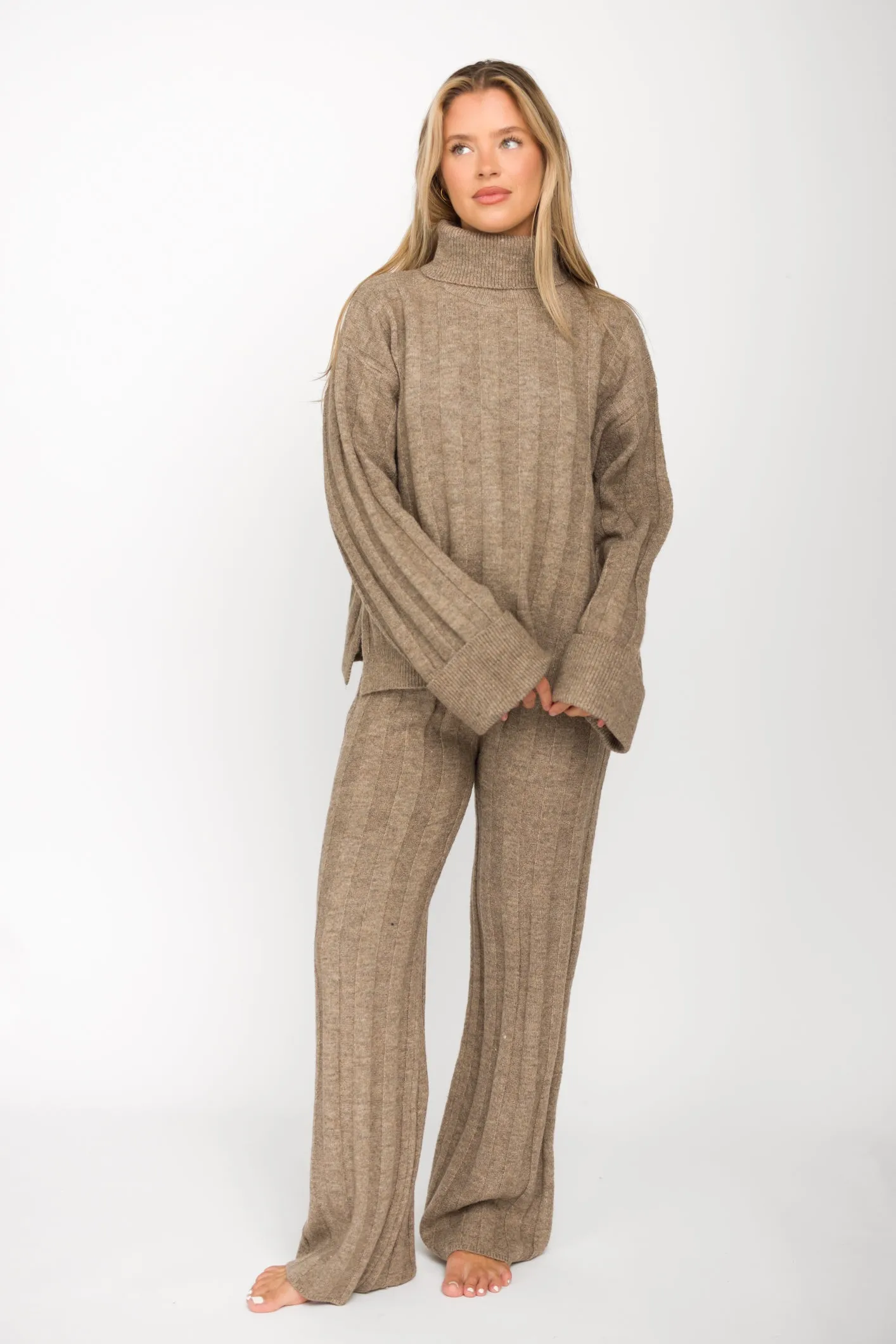 Kai Thick Ribbed Knit Two Piece Sweater Set in Taupe sold by Worth Collective