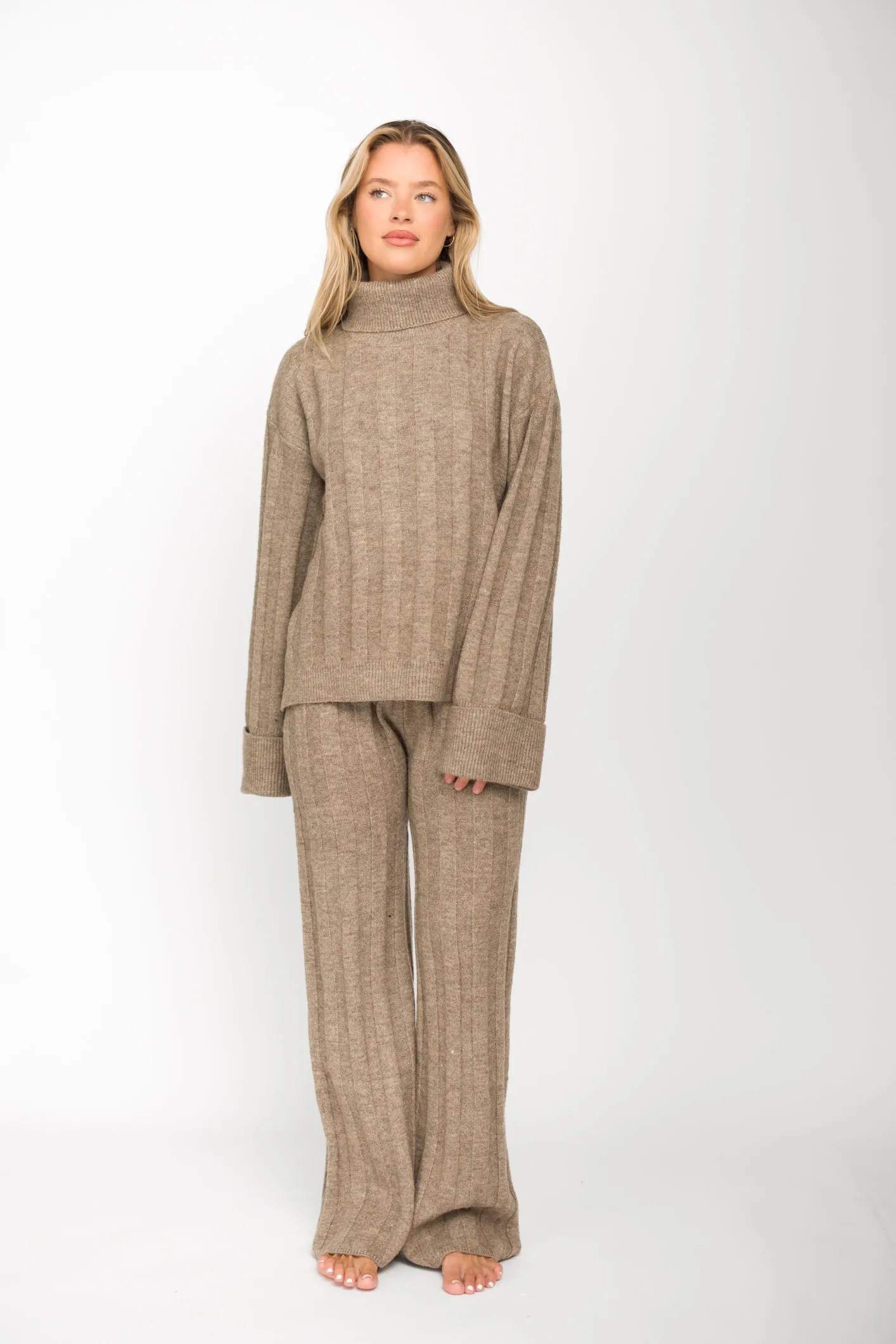 Kai Thick Ribbed Knit Two Piece Sweater Set in Taupe sold by Worth Collective product image thumbnail 3