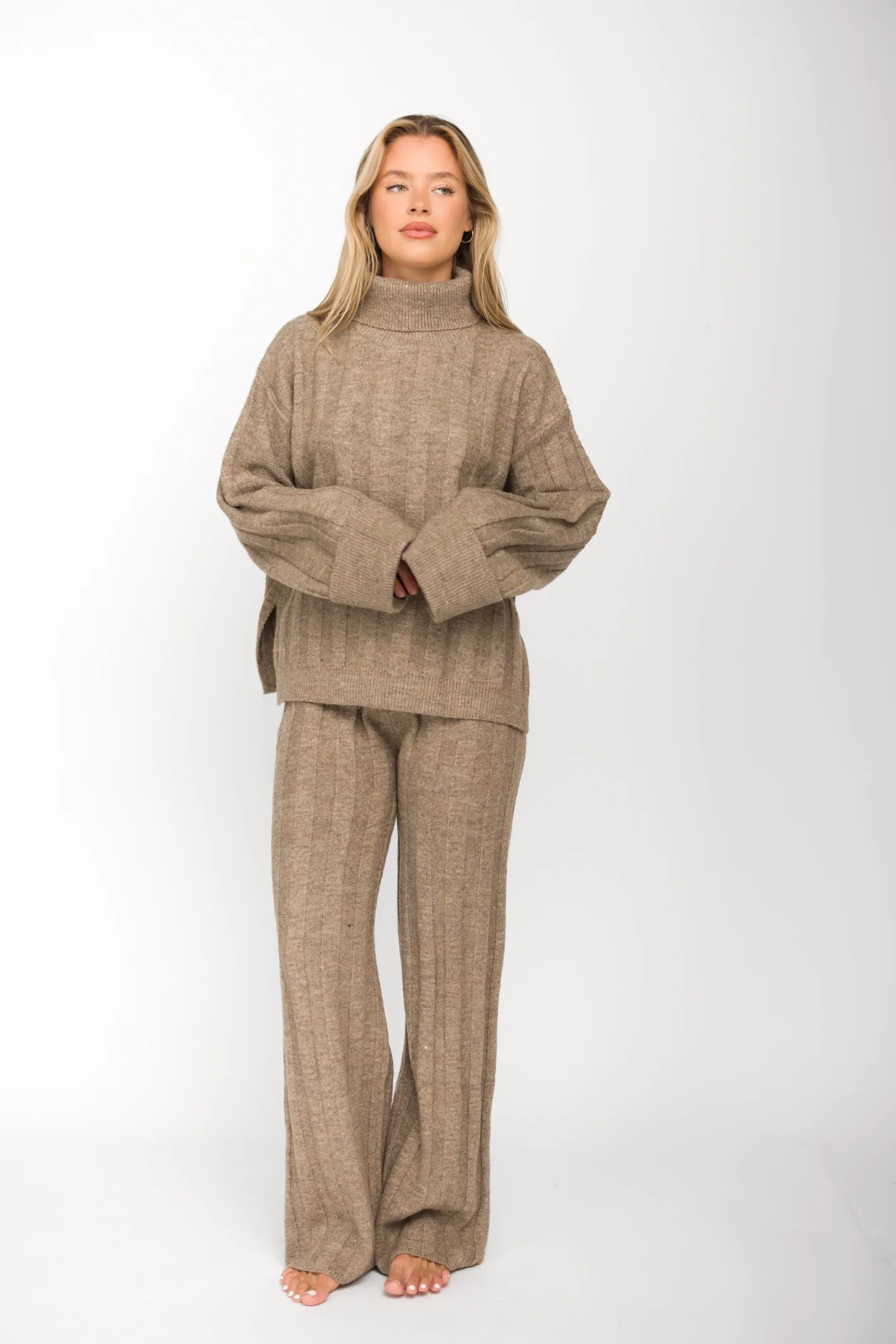 Kai Thick Ribbed Knit Two Piece Sweater Set in Taupe sold by Worth Collective product image thumbnail 2