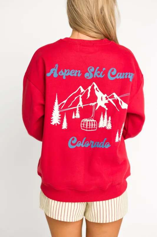 Aspen Ski Camp Sweatshirt in Cherry sold by Worth Collective