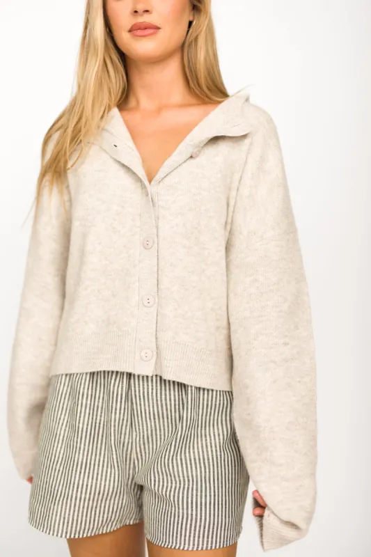 Alyssa Cardigan in Heather Oat - Nursing Friendly sold by Worth Collective